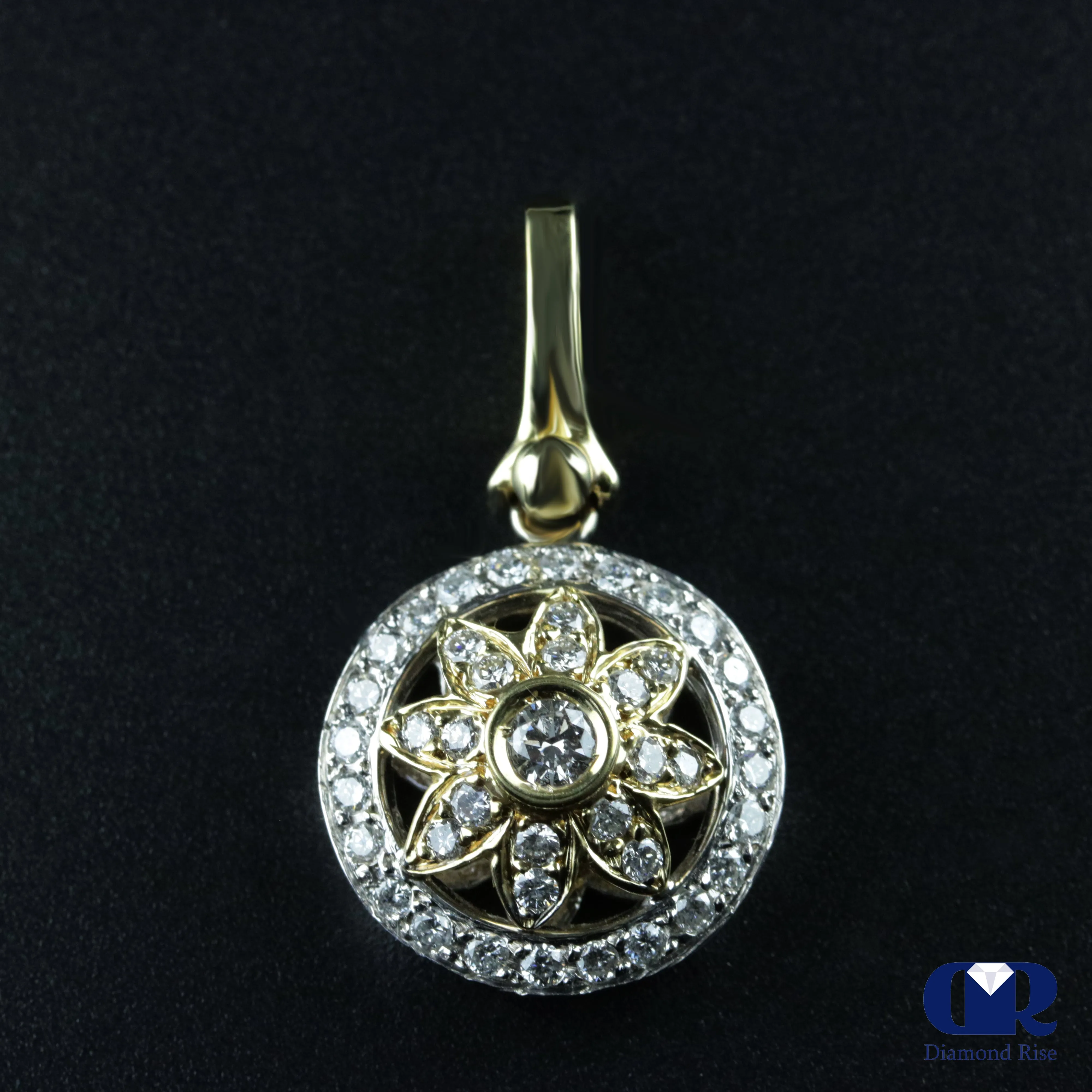 Natural 0.85 Ct Round Diamond Pendant Necklace 14K White & Yellow Gold W/16" Chain