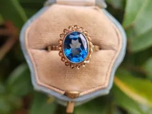 Natural Oval Cut Swiss Blue Topaz Handmade Vintage Rings  - 14k Gold Vermeil Rings