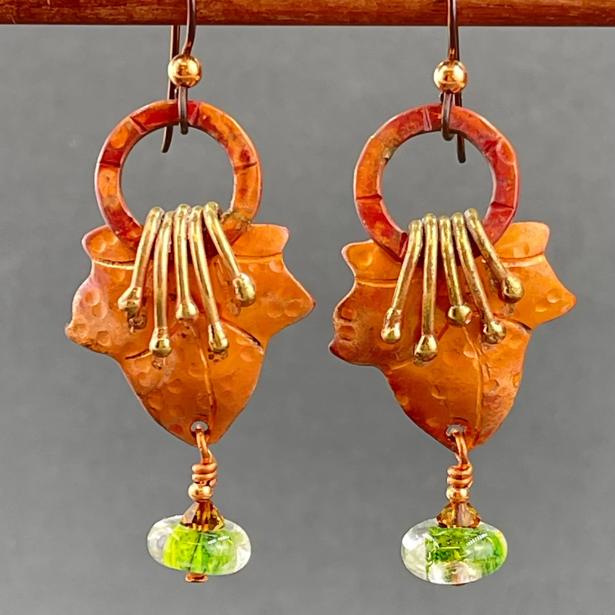 Nature-Inspired Copper Leaf Earrings with Brass Tendrils