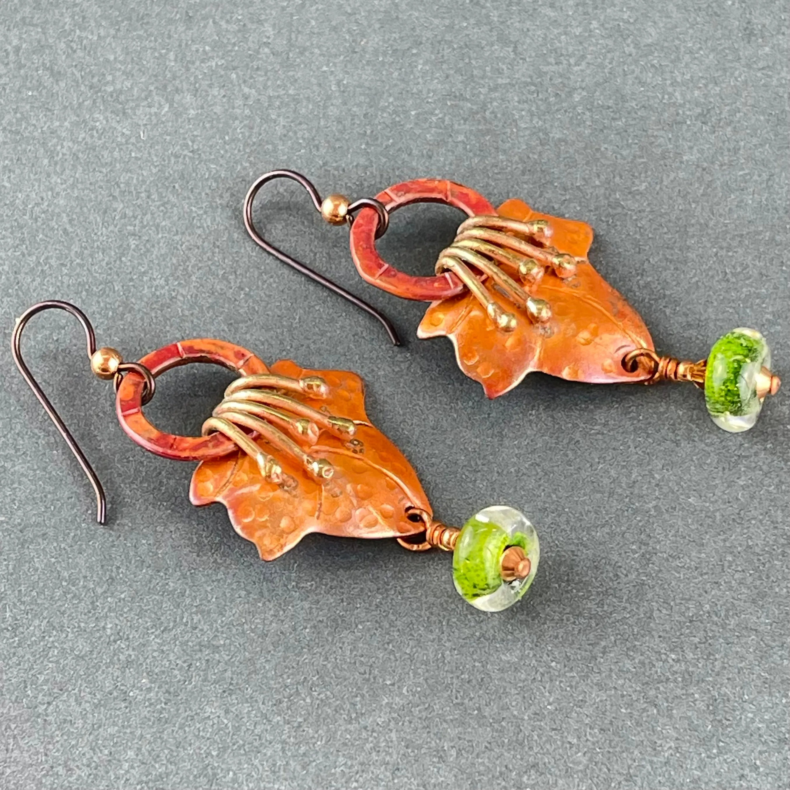 Nature-Inspired Copper Leaf Earrings with Brass Tendrils