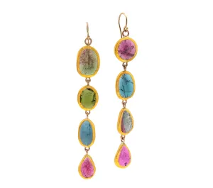 Nava Zahavi Yellow Gold Dangling Colorful Tourmaline Earrings