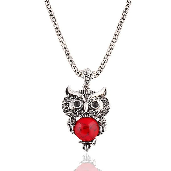 New Brand Design Jewelry Sets Silver Plated Retro Turquoise Pendant Necklace Owl drop earrings Charm bracelet Gift women