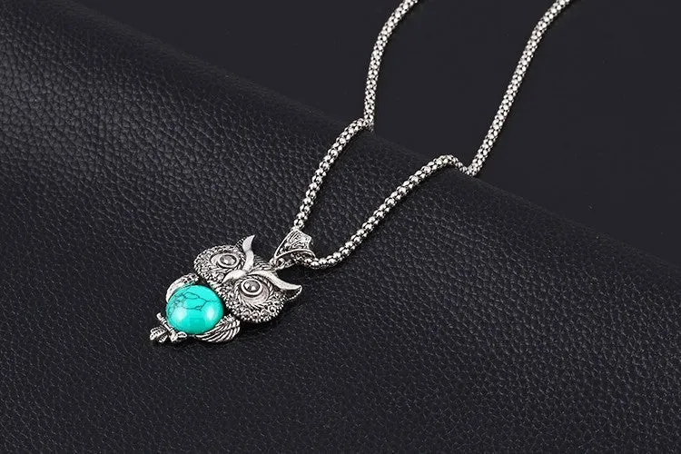 New Brand Design Jewelry Sets Silver Plated Retro Turquoise Pendant Necklace Owl drop earrings Charm bracelet Gift women