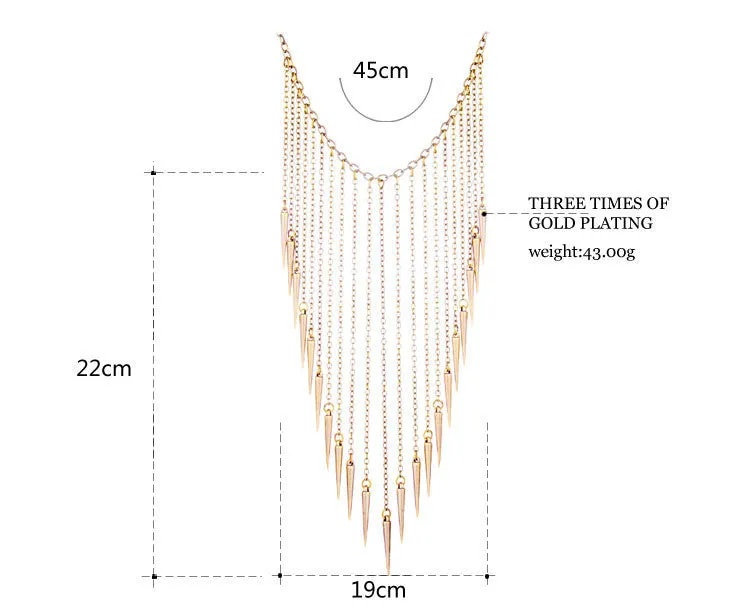 New Collares Jewelry European Style Vintage Trench Fashion Necklaces Rivet Long Tassel Punk Accessories