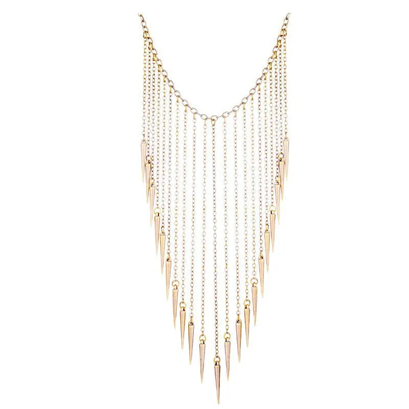 New Collares Jewelry European Style Vintage Trench Fashion Necklaces Rivet Long Tassel Punk Accessories