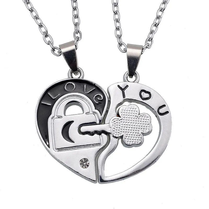 New Couple Lovers' Pendant Necklaces For Women's and Men's Fashion Metal Key Heart Necklace Jewelry