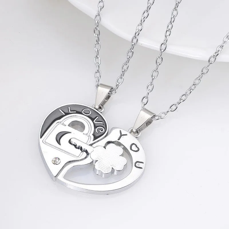 New Couple Lovers' Pendant Necklaces For Women's and Men's Fashion Metal Key Heart Necklace Jewelry