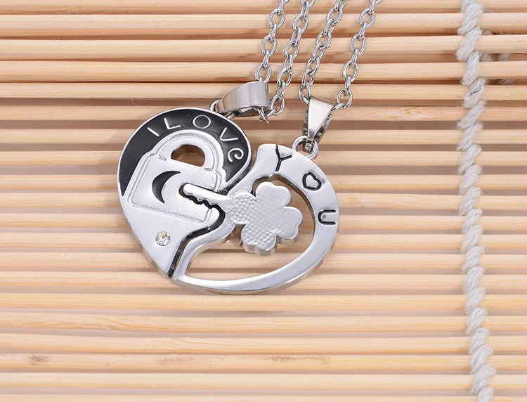 New Couple Lovers' Pendant Necklaces For Women's and Men's Fashion Metal Key Heart Necklace Jewelry