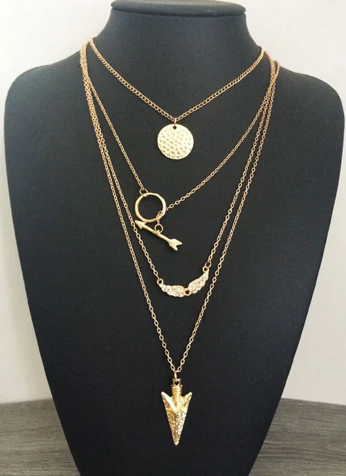 New Fashion accessories jewelry arrow multi layer necklace gold color gift for women girl