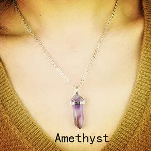 New Fashion jewelry Natural Quartz turquoise Agate Amethyst stone pendant necklace Women/Girl lover Valentine's Day gifts