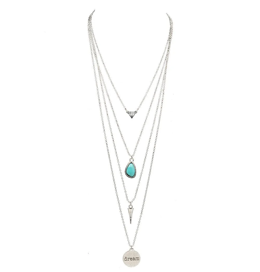 New Fashion Long Multi Layer Necklace & Pendants Turquoise Vintage Gold Plated Chain Necklace For Women