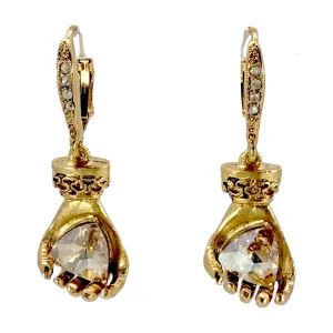 Oscar de la Renta Gold-Plated Glove Earrings with Crystal Heart Stone, 1.5" Long