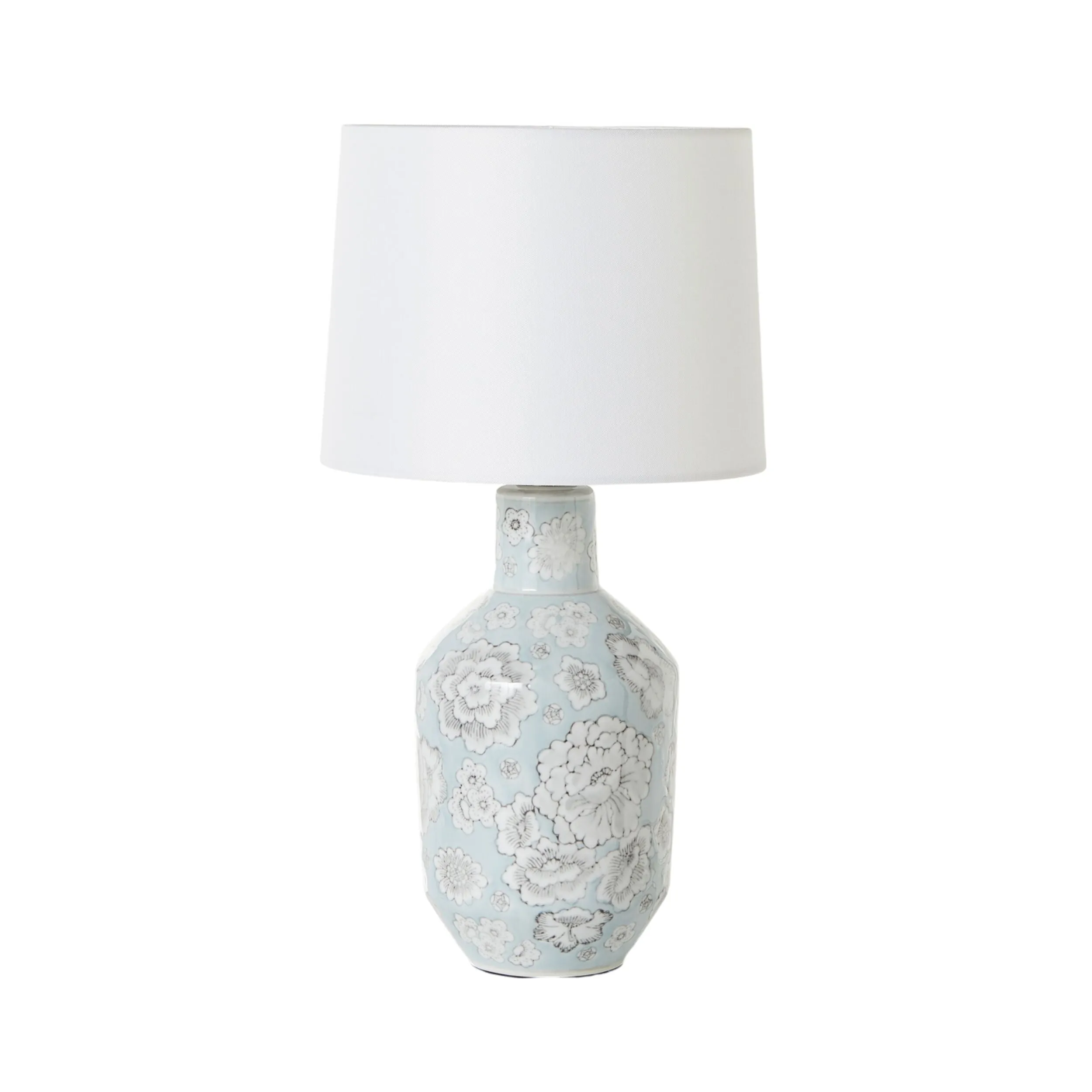 Pale Blue & White Floral Table Lamp 47x26x26cm