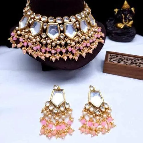 Pentagon Big Kundan Necklace And Earring Set