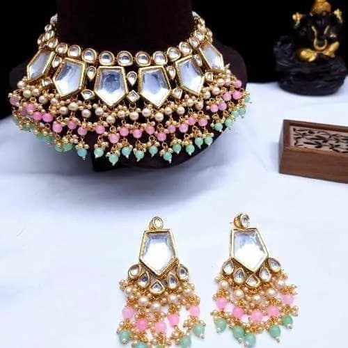 Pentagon Big Kundan Necklace And Earring Set