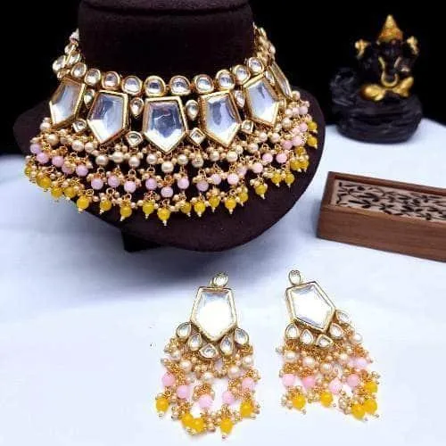 Pentagon Big Kundan Necklace And Earring Set