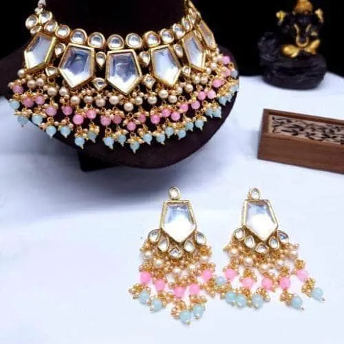 Pentagon Big Kundan Necklace And Earring Set