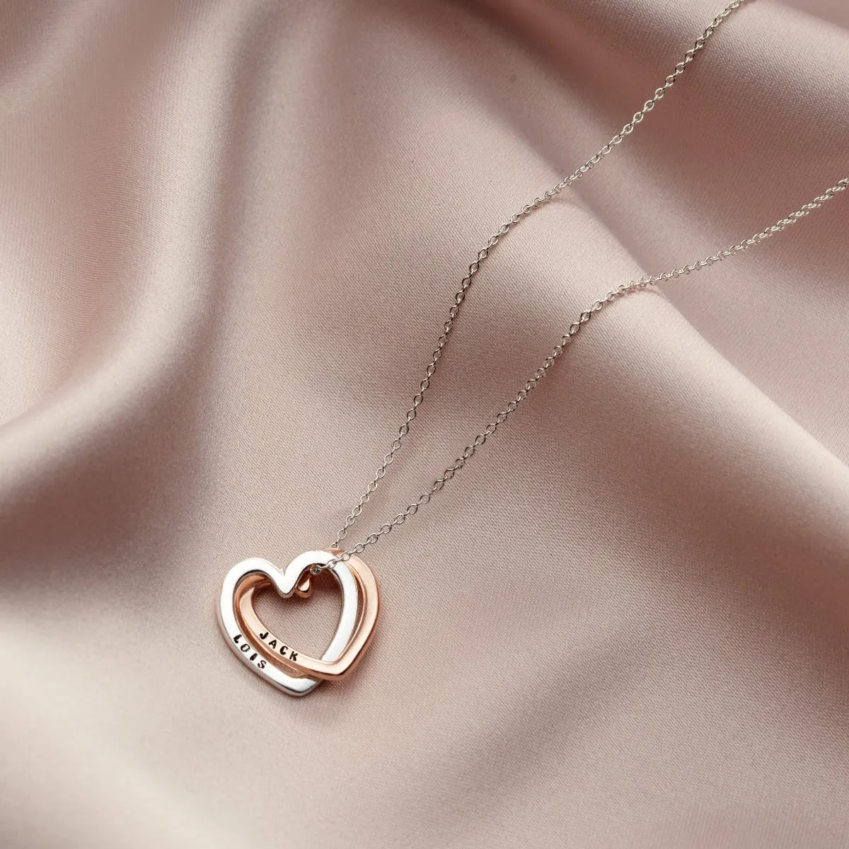 Personalised Interlinking Hearts Necklace With Gold