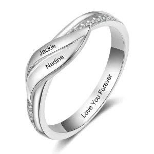 Personalized Stainless-Steel Rings for Women – Engrave 2 Names – Geometric Shape Ring with Zirconia Stones – Trendy Wedding Jewelry 