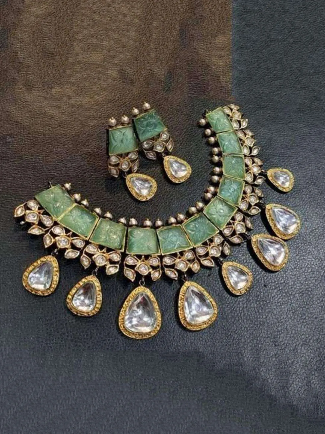 Polki Kundan Carved Stone Necklace Set