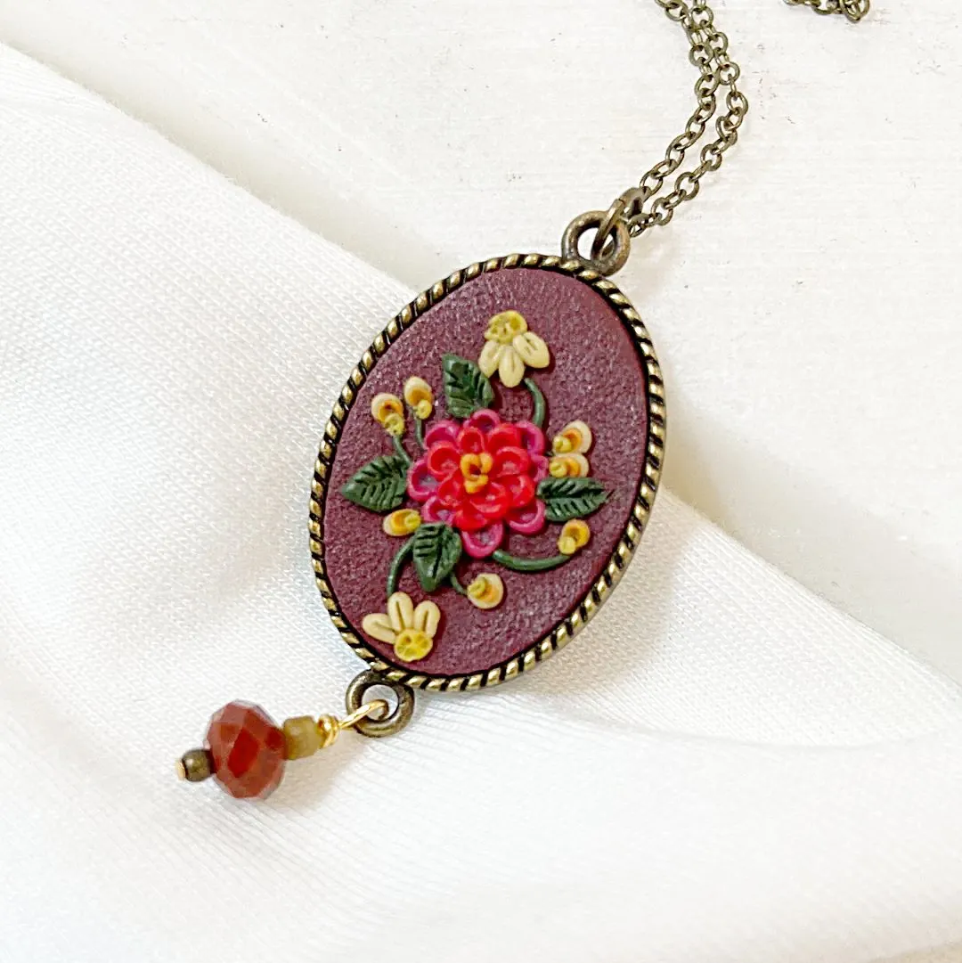 Polymer Clay Floral Sculpted Necklace-Uni-T