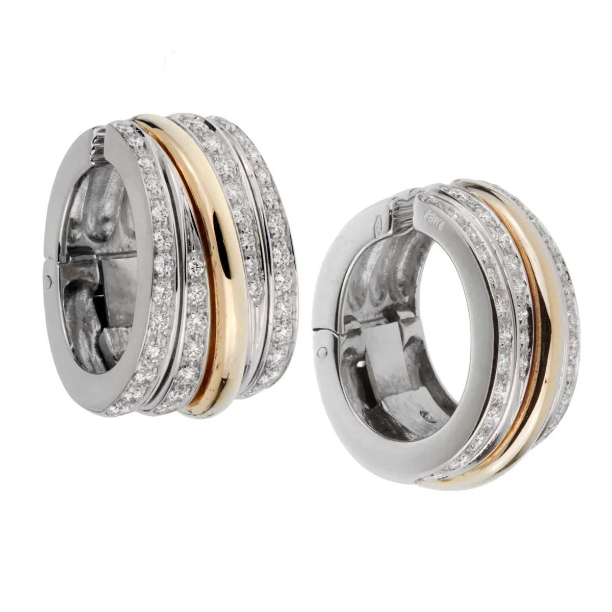 Pomellato Diamond Hoop Clip On Two Tone Gold Earrings