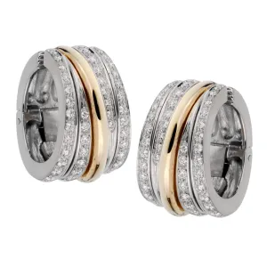 Pomellato Diamond Hoop Clip On Two Tone Gold Earrings