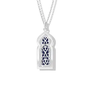 Porte Ouvrant Large Necklace Pendant Silver - Blue Enamel & Diamond