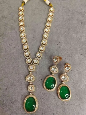 Premium Green Color Kundan Choker Neclace With Stud Earring Set