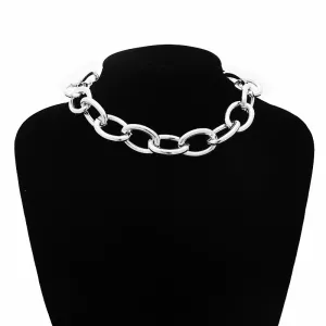 Punk Chain Choker Necklace with Circle / Women's Vintage Aluminium Necklace