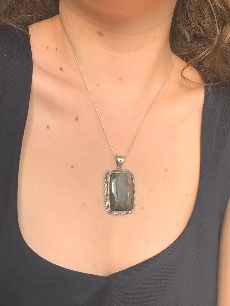 Rare Pink Labradorite Ceres Pendant - Rectangle