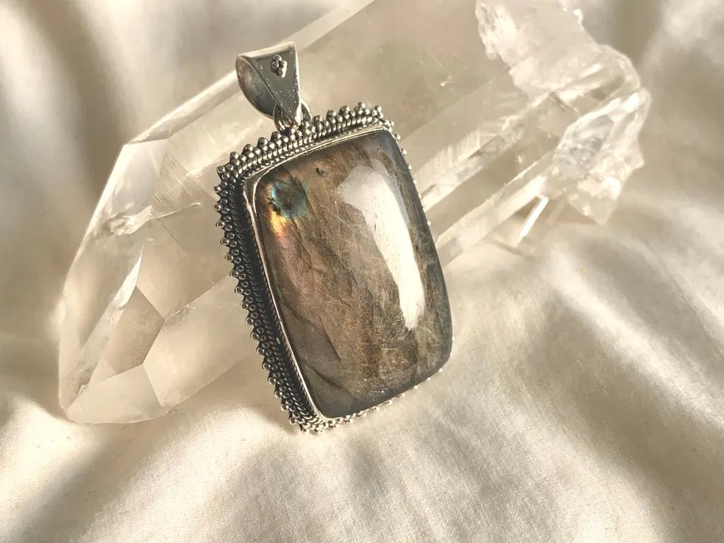 Rare Pink Labradorite Ceres Pendant - Rectangle