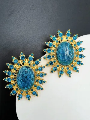 Retro Exaggerated Aqua Blue Stud Earrings MSE00149