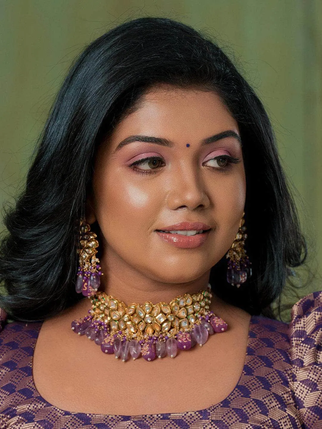 Riythvika In Semi Precious Center Stone Choker And Earring Set