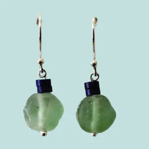 Roman glass earrings dangling silver earrings Israeli roman glass jewelry with lapis