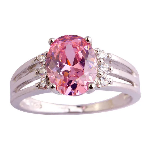 Romantic Love Style Jewelry Pink & White Sapphire AAA Silver Ring