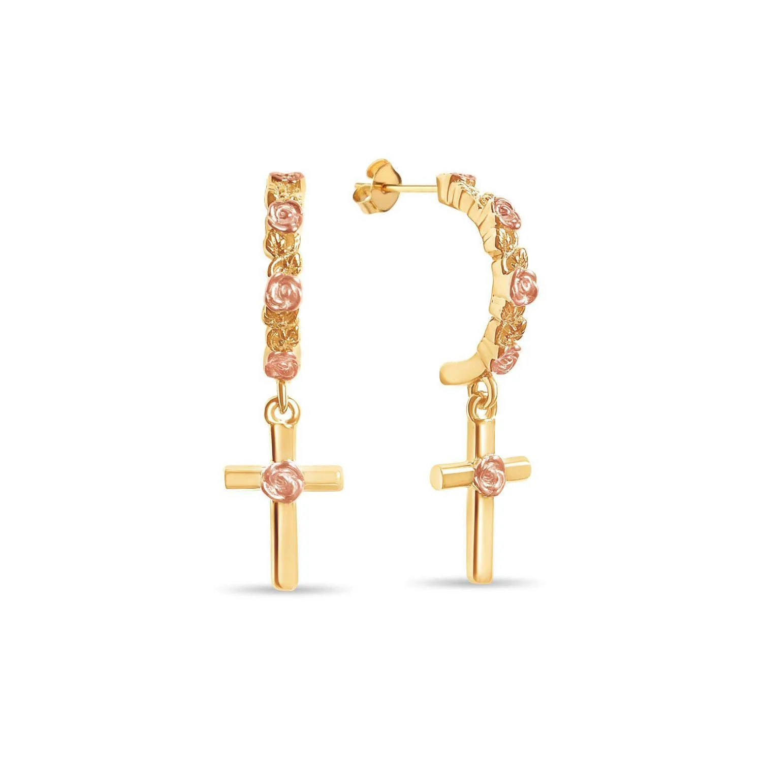 Rose-Kissed Cross Earrings