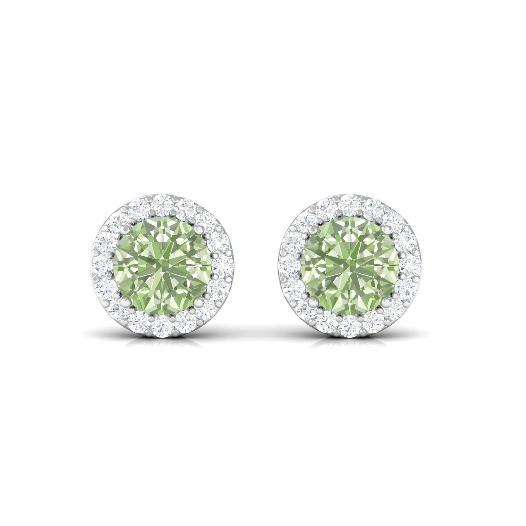 Round Green Sapphire and Diamond Classic Halo Stud Earrings