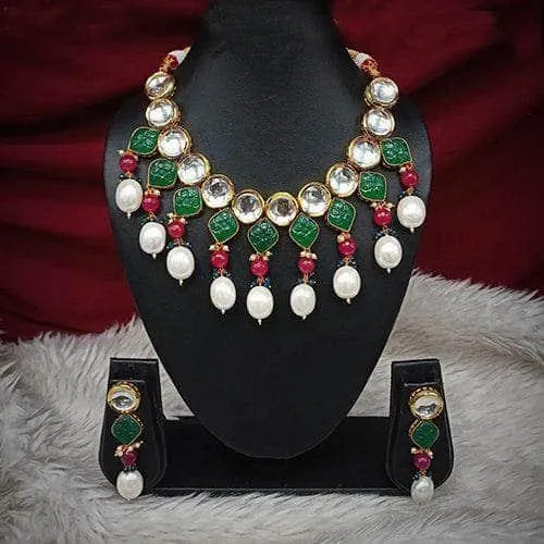 Round Kundan Stonemoti Set