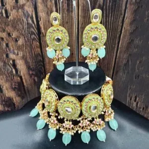 Round Meena Kundan Choker And Earring Set