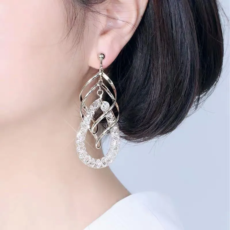 S925 Sterling Silver Post Spiral Mesh Hoop Earrings