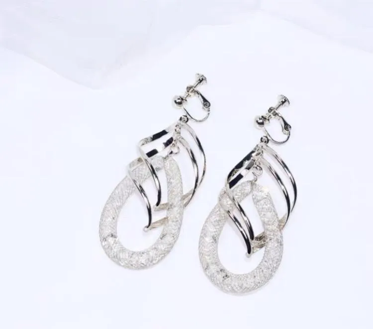 S925 Sterling Silver Post Spiral Mesh Hoop Earrings