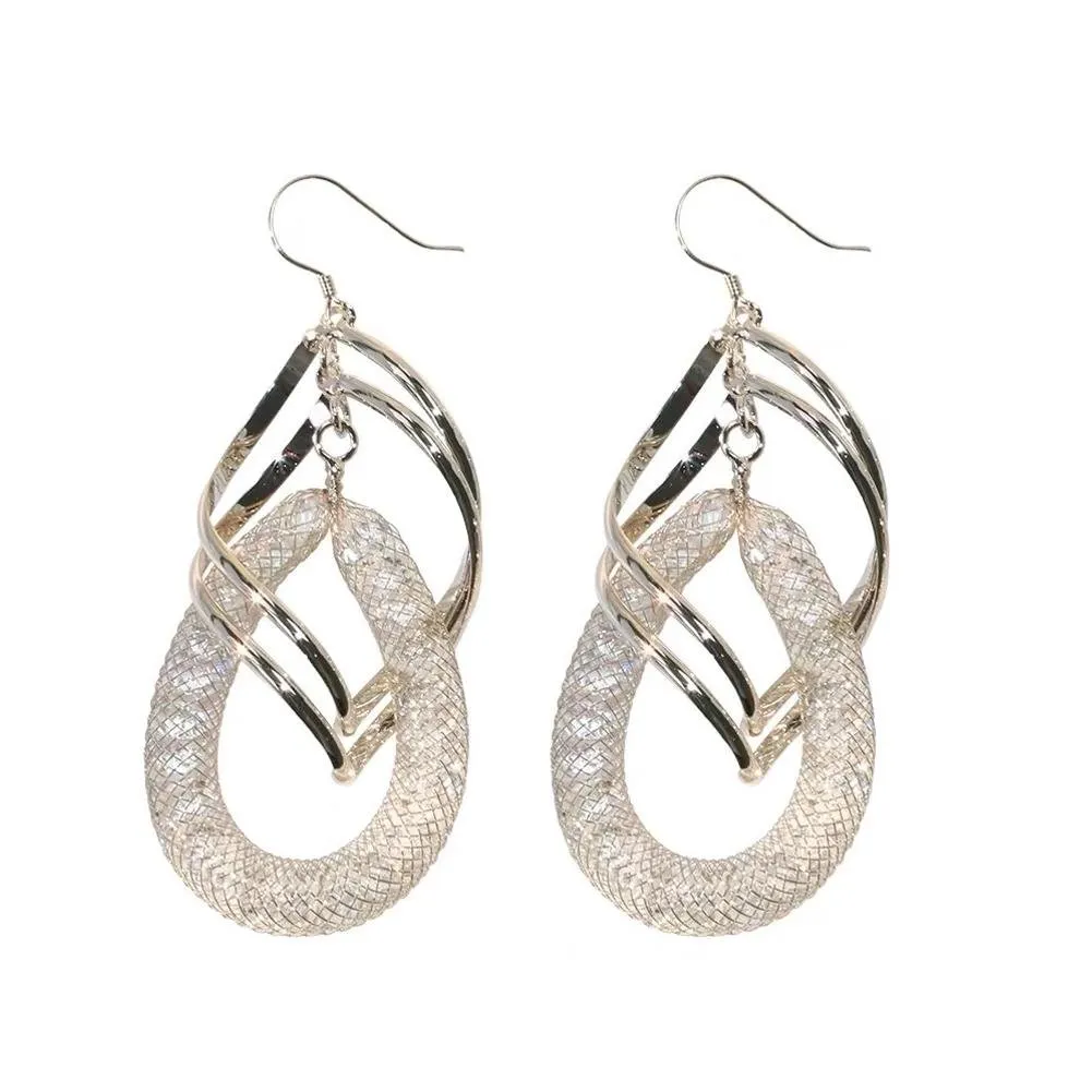 S925 Sterling Silver Post Spiral Mesh Hoop Earrings