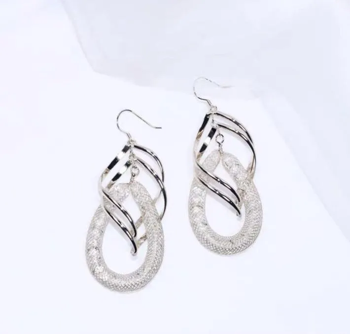 S925 Sterling Silver Post Spiral Mesh Hoop Earrings