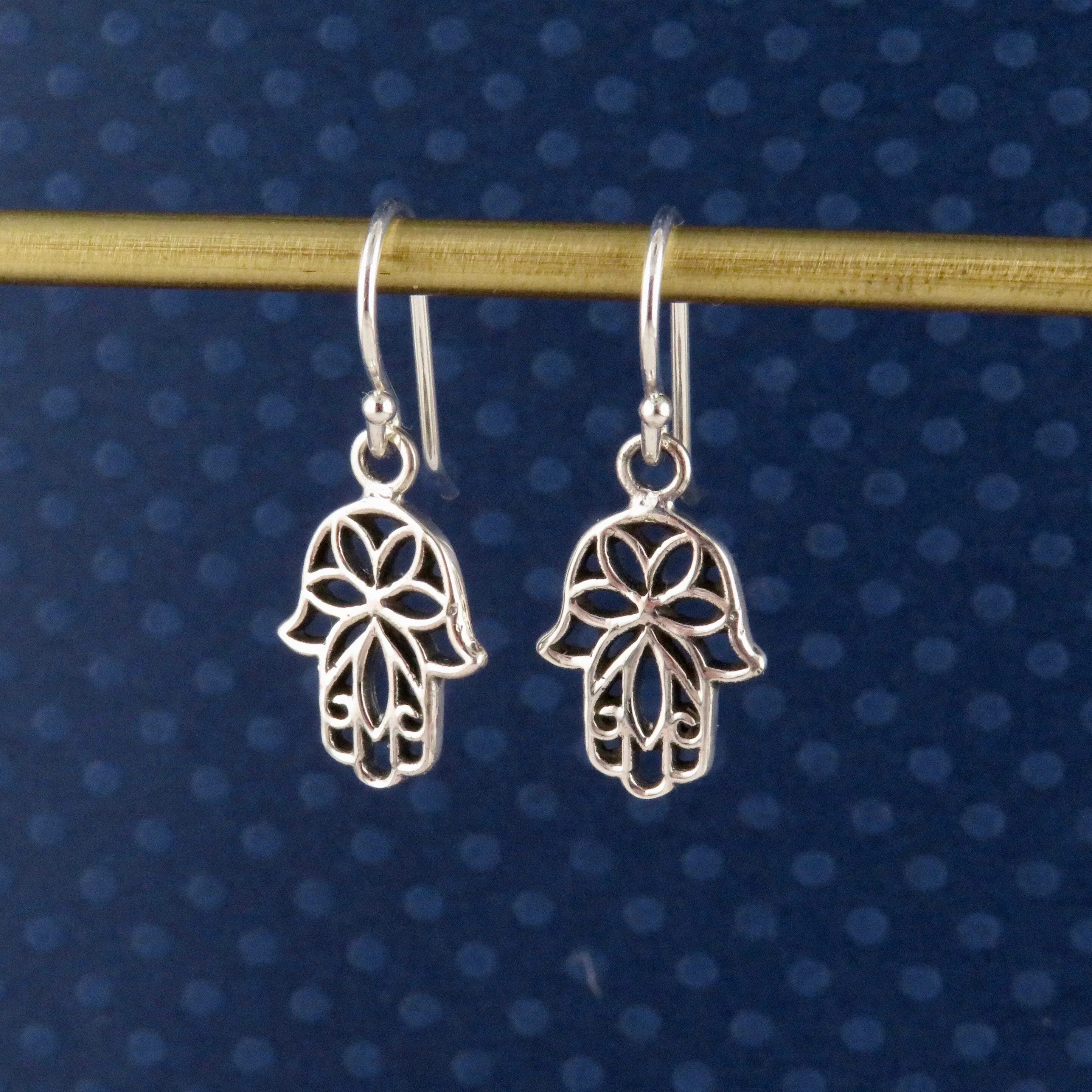 Silver Floral Hamsa Earrings