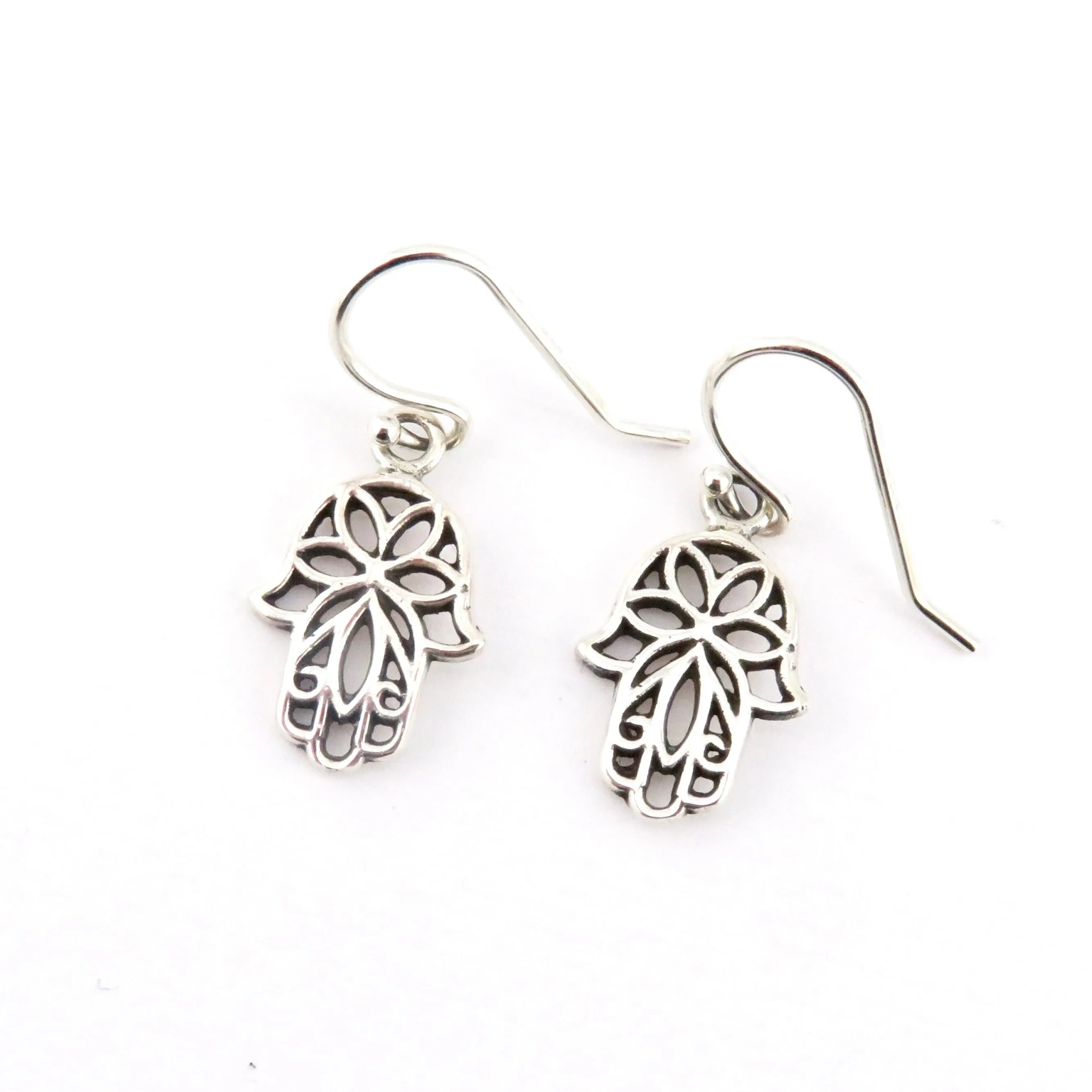 Silver Floral Hamsa Earrings