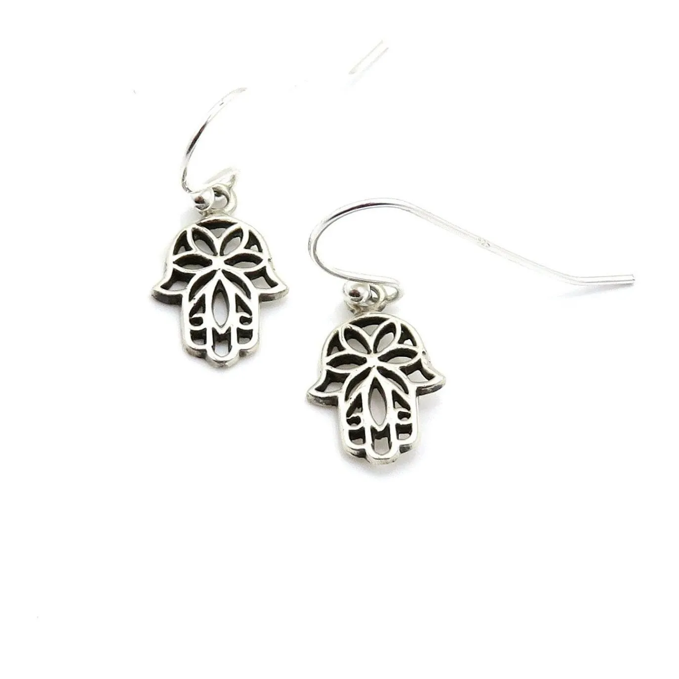 Silver Floral Hamsa Earrings