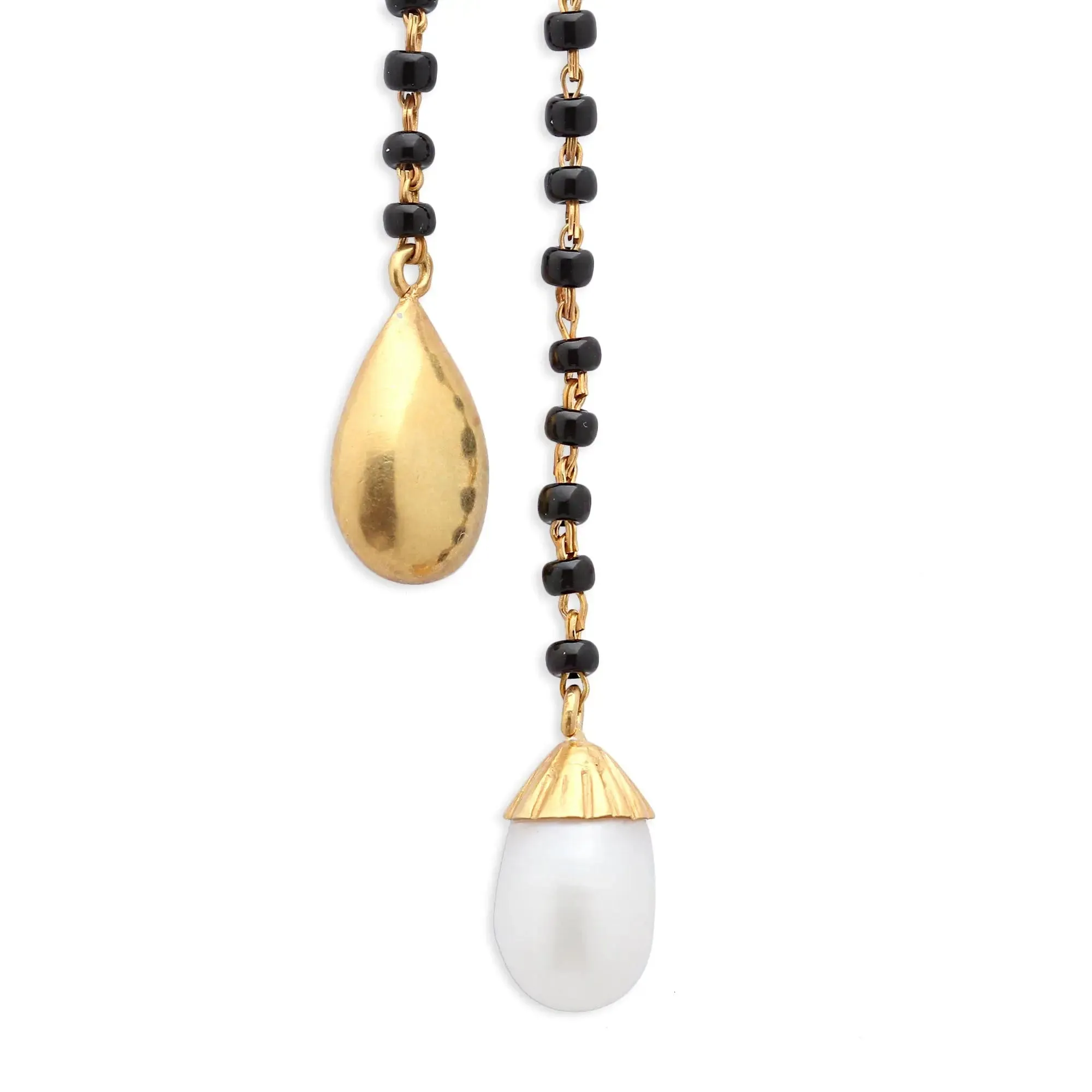 Silver Pearl And Gold Drop Mangalsutra Earrings