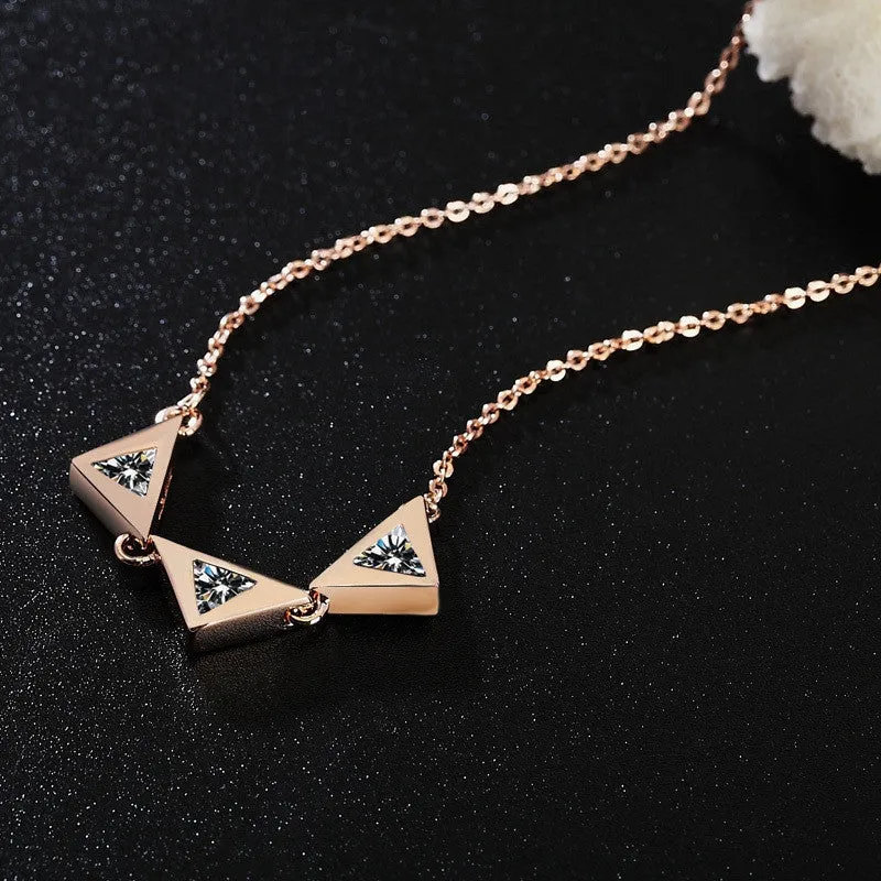 Simple Design Three Triangle CZ Diamond Necklaces 18K Rose Gold Plated Women Chain Necklace Bijoux Femme Jewelry