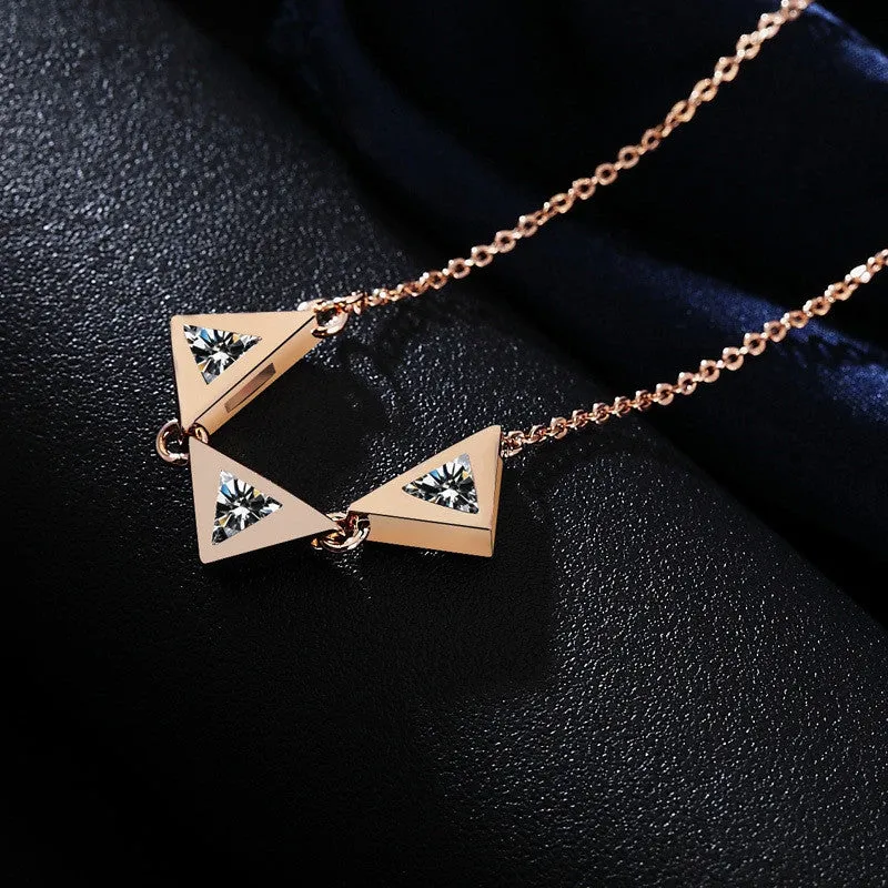 Simple Design Three Triangle CZ Diamond Necklaces 18K Rose Gold Plated Women Chain Necklace Bijoux Femme Jewelry